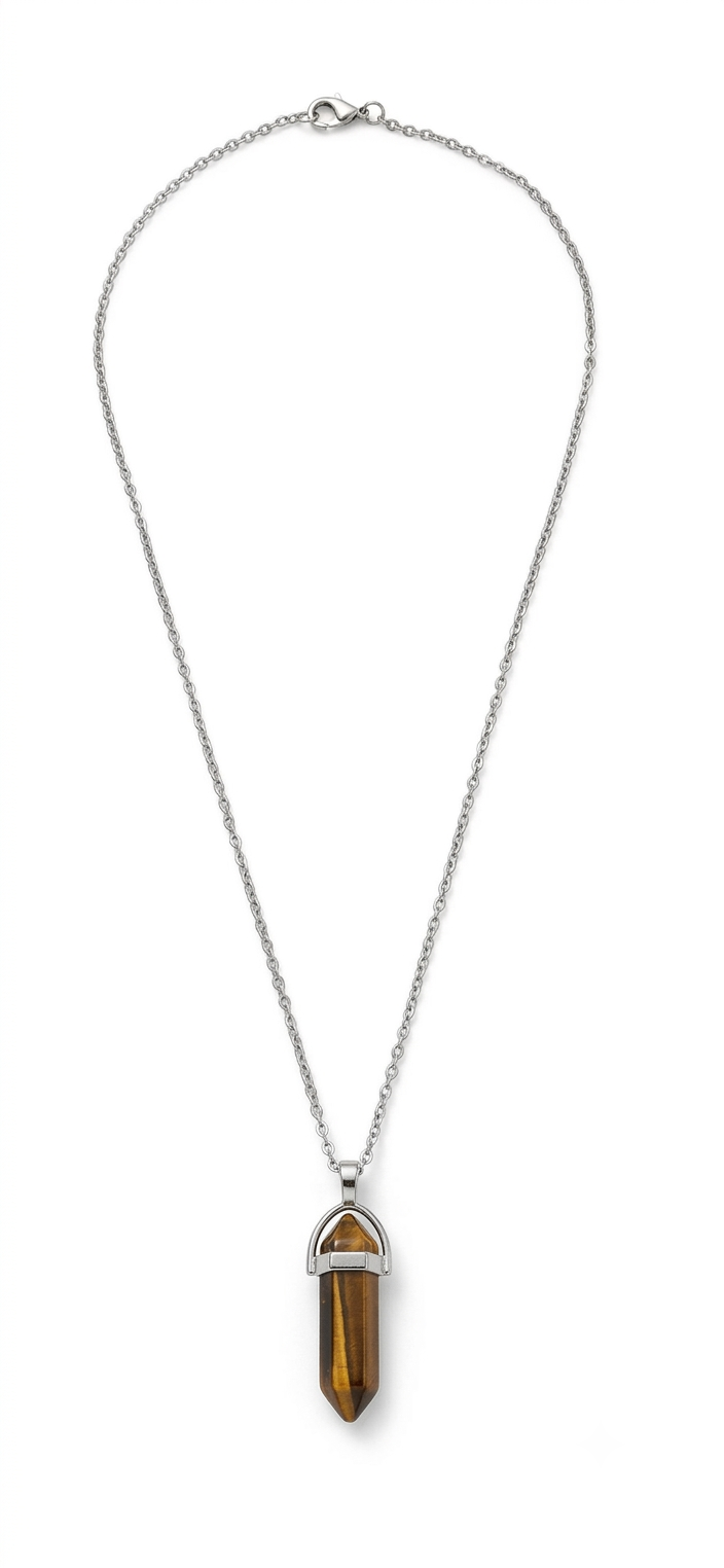 Collana artigianale ciondolo prisma esagonale Occhio di Tigre pietra naturale handmade GM_Creations