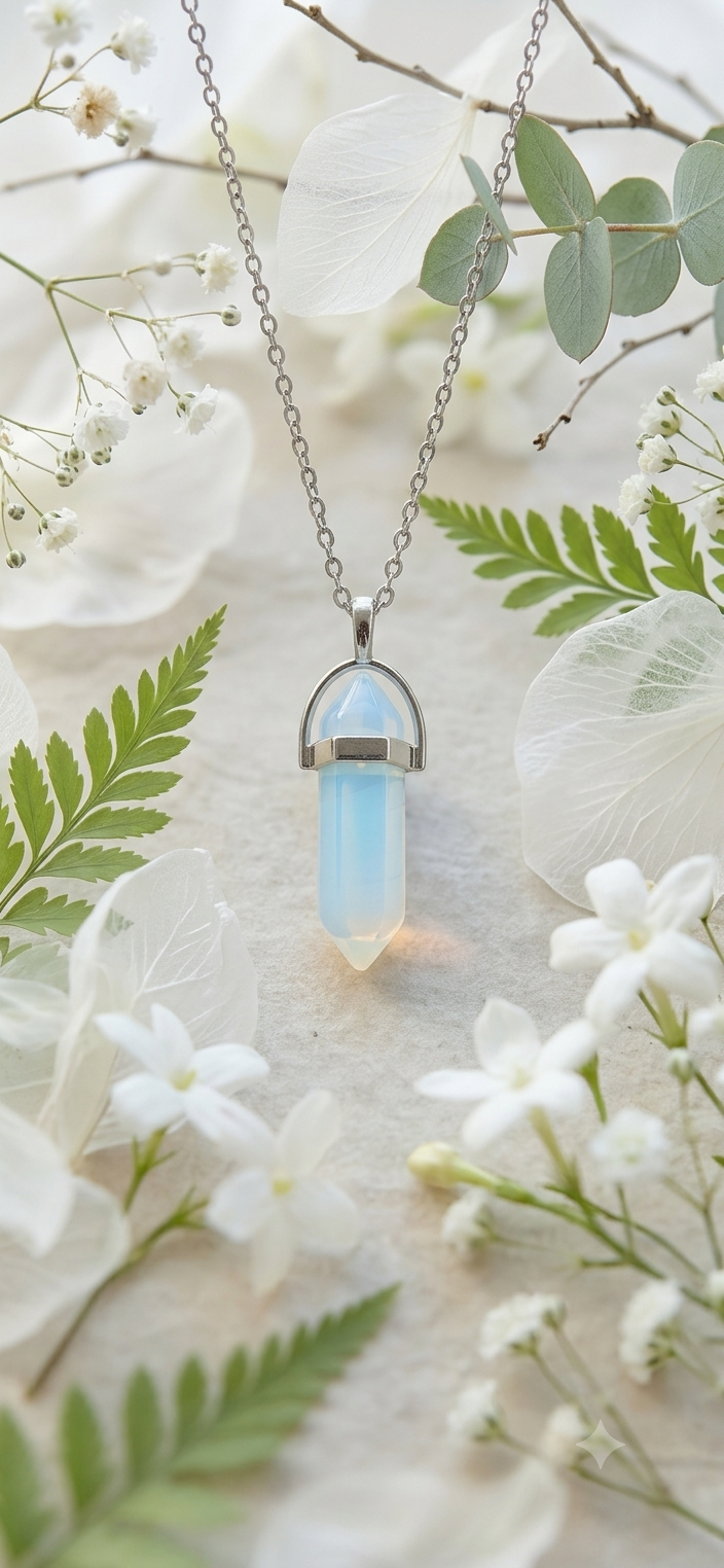 Collana artigianale ciondolo prisma esagonale Opalite pietra naturale handmade GM_Creations