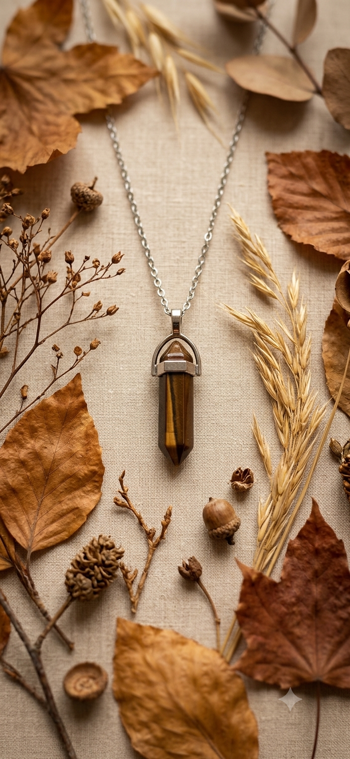 Collana artigianale ciondolo prisma esagonale Occhio di Tigre pietra naturale handmade GM_Creations
