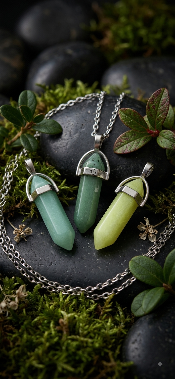 Collana artigianale ciondolo prisma esagonale Avventurina verde pietra naturale handmade GM_Creations