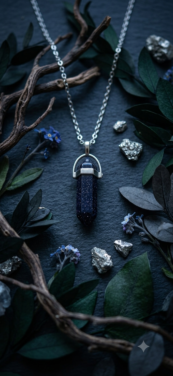 Collana artigianale ciondolo prisma esagonale Blue Sandstone Arenaria Blu handmade GM_Creations