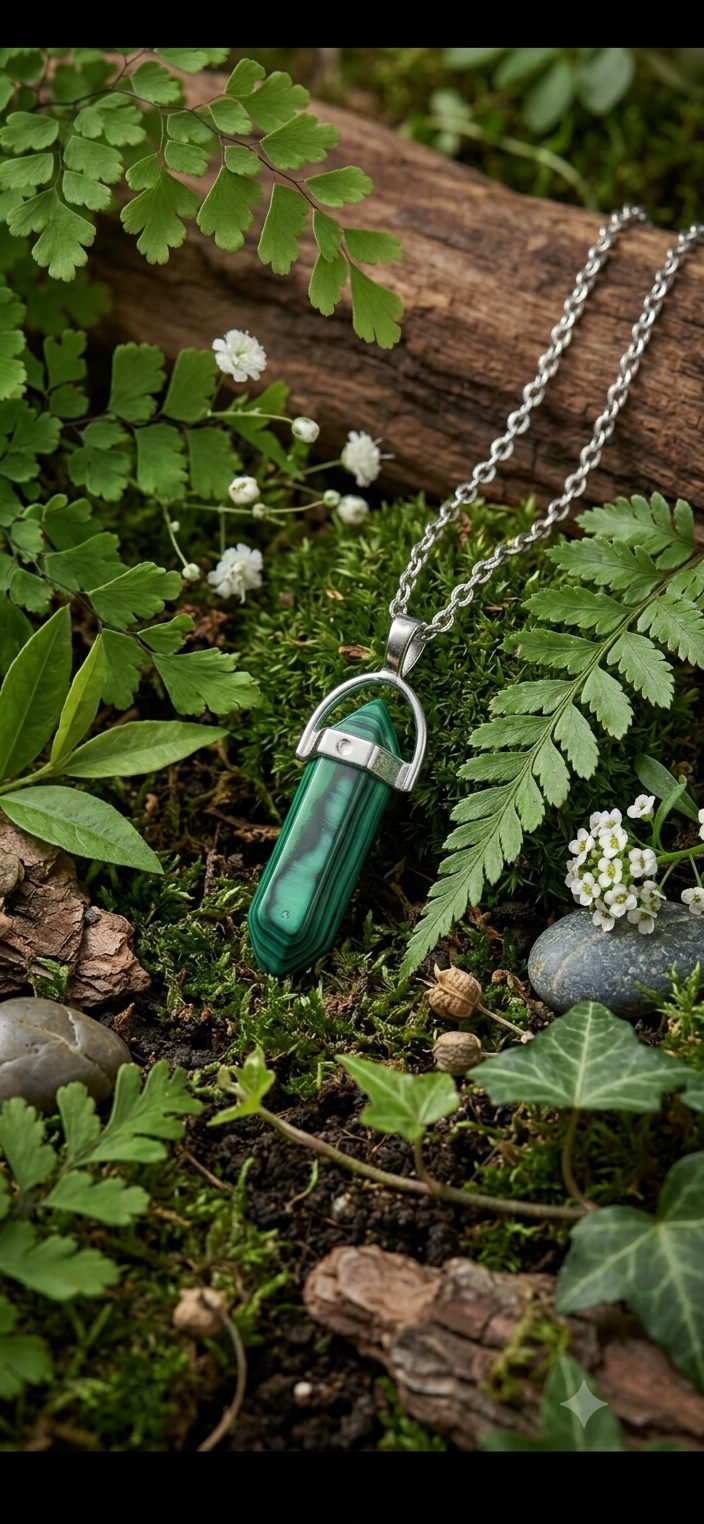 Collana artigianale ciondolo prisma esagonale Malachite pietra naturale handmade GM_Creations