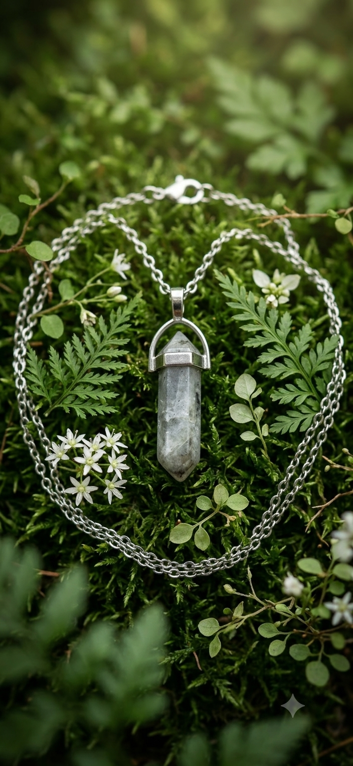 Collana artigianale ciondolo prisma esagonale Labradorite pietra naturale handmade GM_Creations