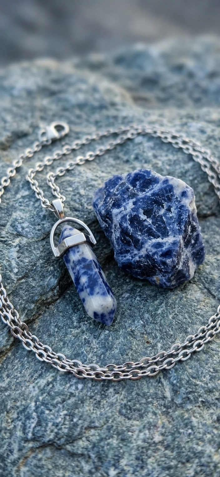 Collana artigianale ciondolo prisma esagonale Sodalite pietra naturale handmade GM_Creations