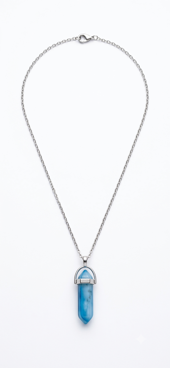 Collana artigianale ciondolo prisma esagonale Agata Blu pietra naturale handmade GM_Creations
