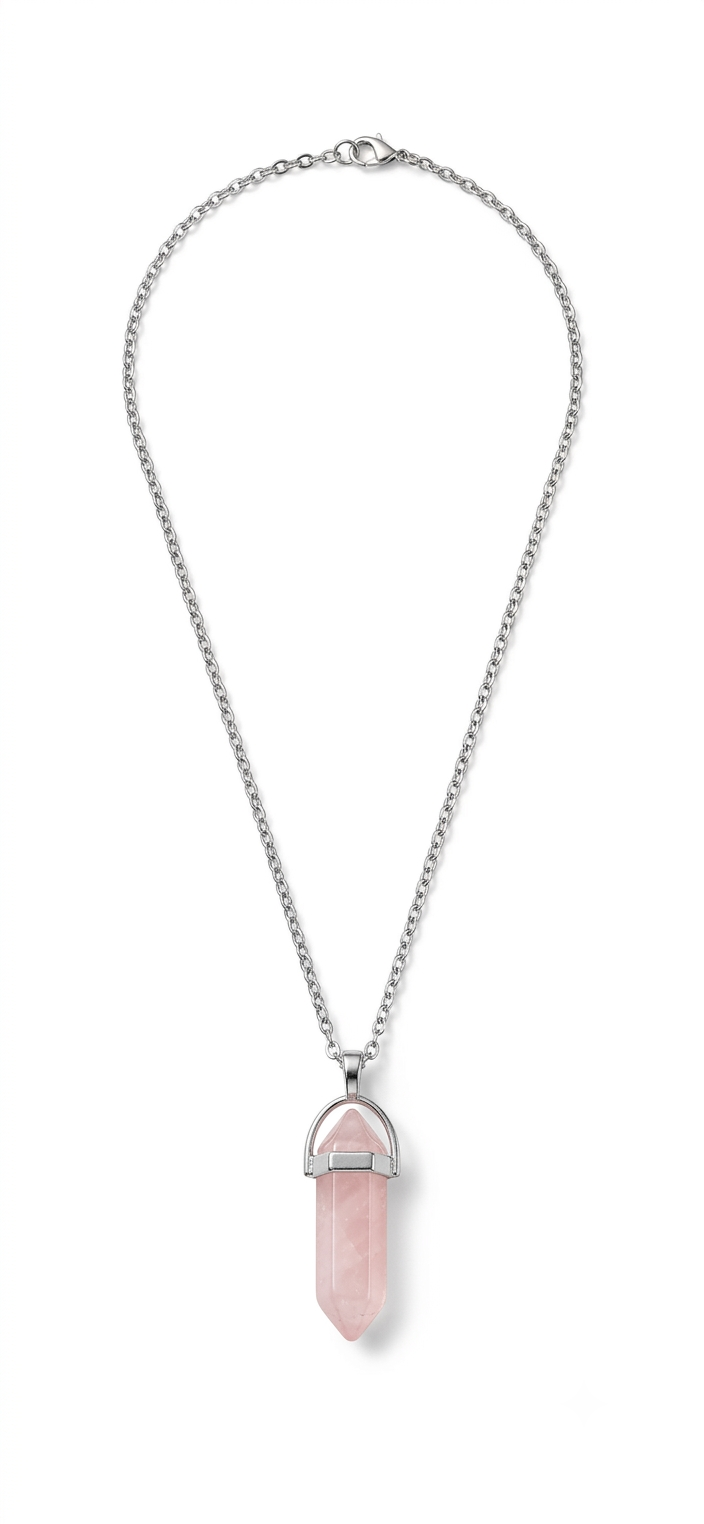 Collana artigianale ciondolo prisma esagonale Quarzo Rosa pietra naturale handmade GM_Creations