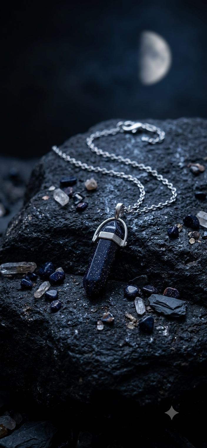 Collana artigianale ciondolo prisma esagonale Blue Sandstone Arenaria Blu handmade GM_Creations