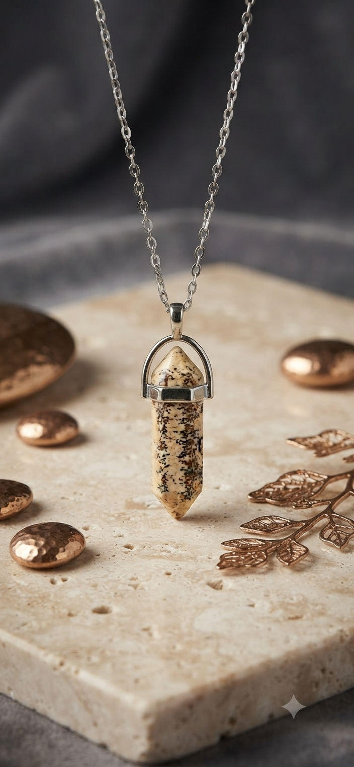 Collana artigianale ciondolo prisma esagonale Diaspro Paesaggio pietra naturale handmade GM_Creations
