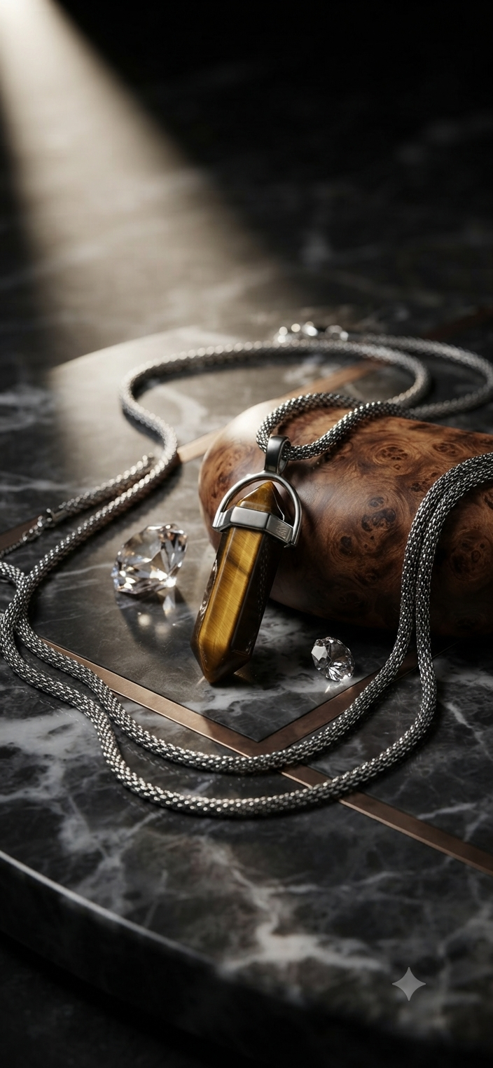 Collana artigianale ciondolo prisma esagonale Occhio di Tigre pietra naturale handmade GM_Creations