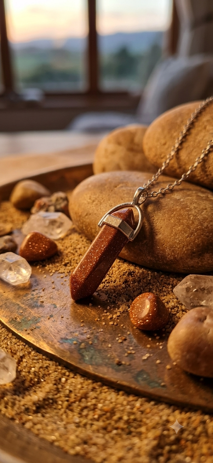 Collana artigianale ciondolo prisma esagonale Gold Sandstone Arenaria Dorata handmade GM_Creations