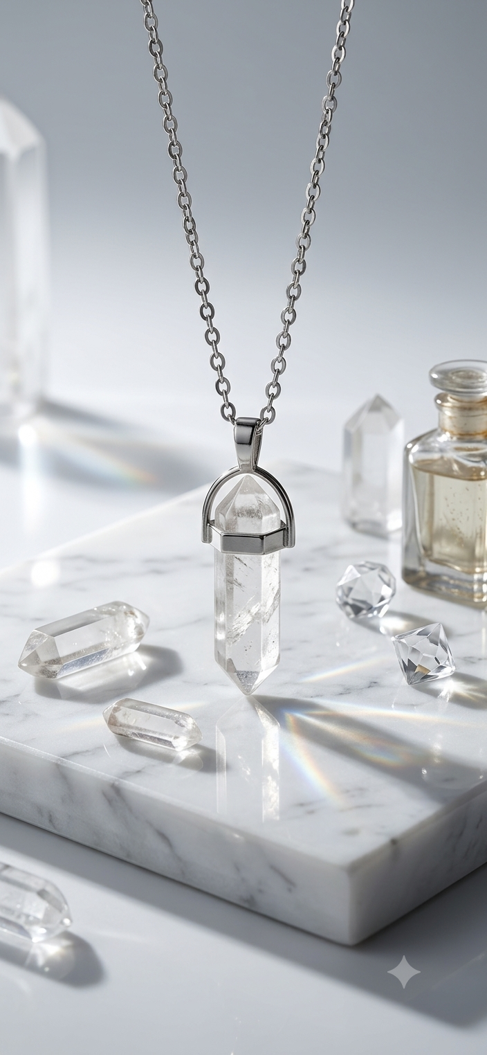 Collana artigianale ciondolo prisma esagonale Quarzo Ialino Cristallo di Rocca pietra naturale handmade GM_Creations