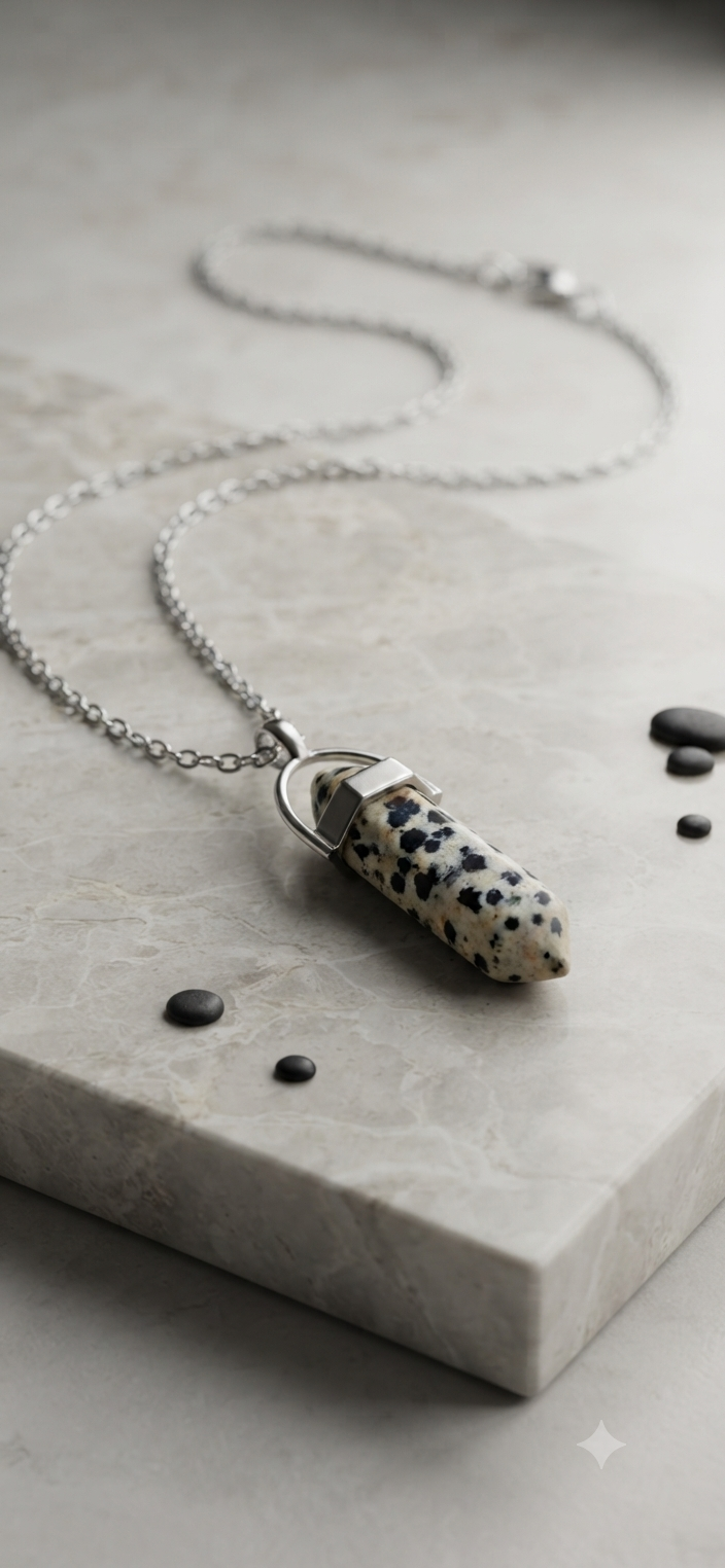 Collana artigianale ciondolo prisma esagonale Diaspro Dalmata pietra naturale handmade GM_Creations