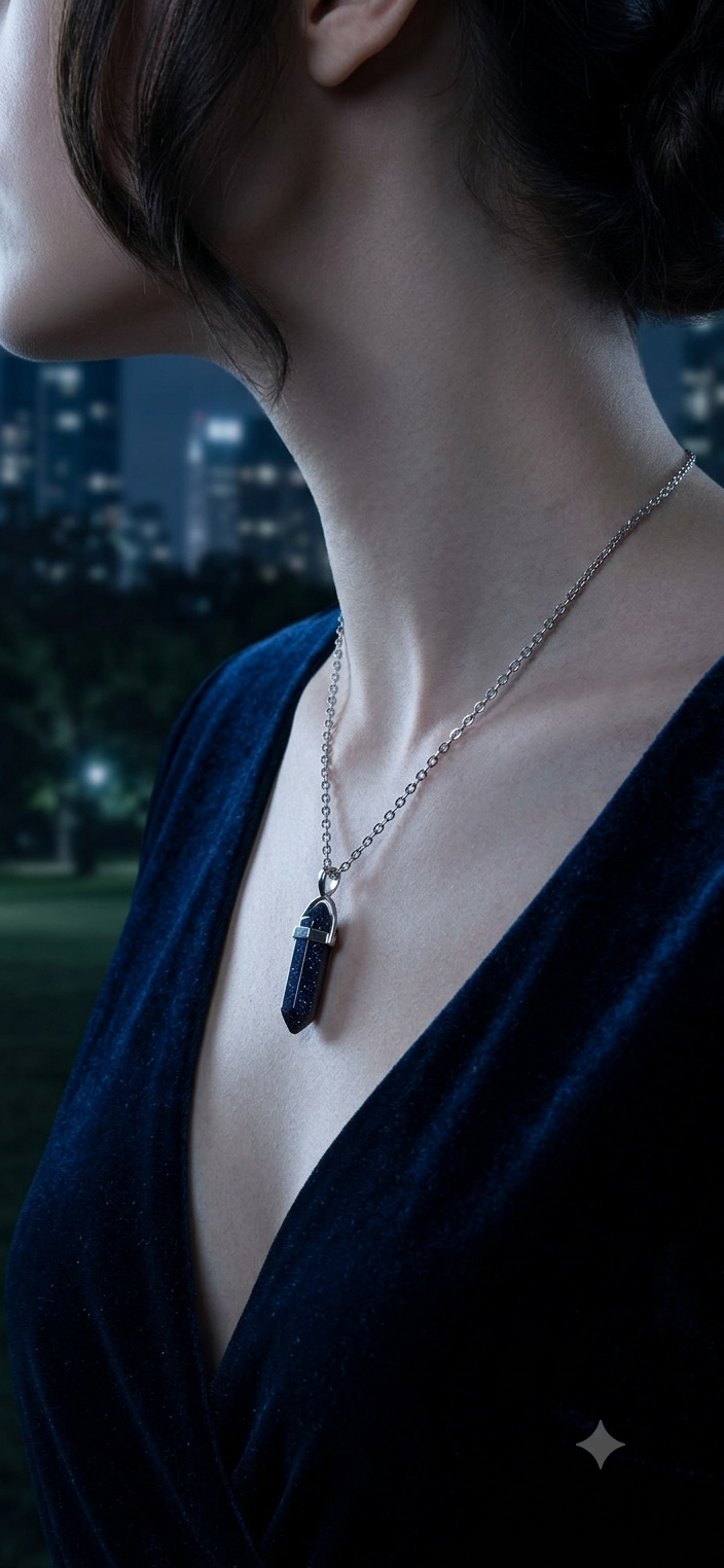 Collana artigianale ciondolo prisma esagonale Blue Sandstone Arenaria Blu handmade GM_Creations