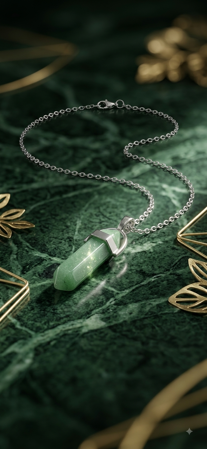 Collana artigianale ciondolo prisma esagonale Avventurina verde pietra naturale handmade GM_Creations