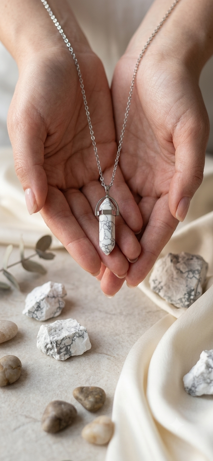 Collana artigianale ciondolo prisma esagonale Magnesite pietra naturale handmade GM_Creations