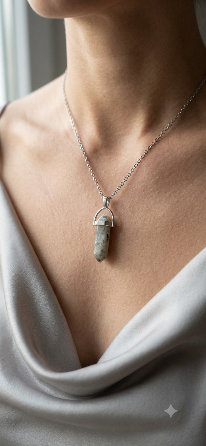 Collana artigianale ciondolo prisma esagonale Labradorite pietra naturale handmade GM_Creations