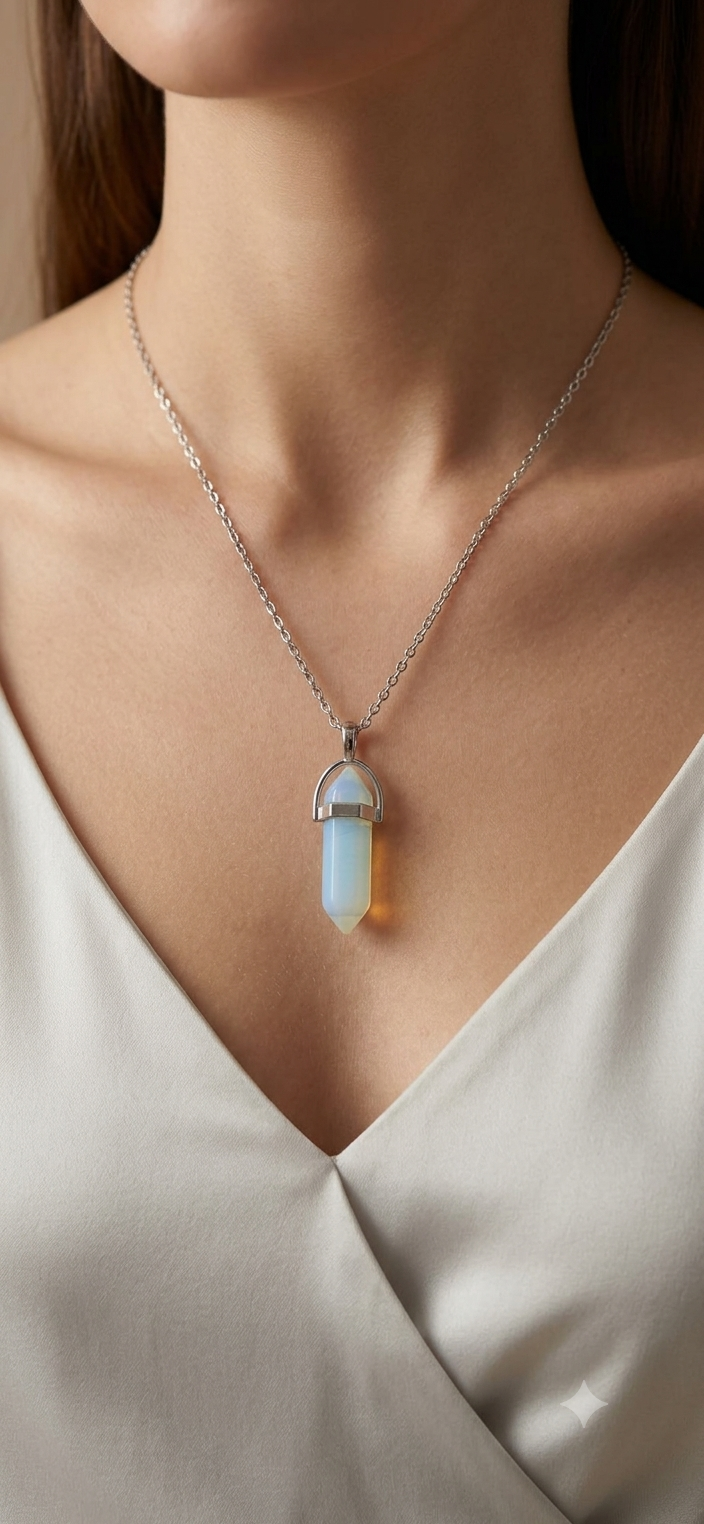 Collana artigianale ciondolo prisma esagonale Opalite pietra naturale handmade GM_Creations