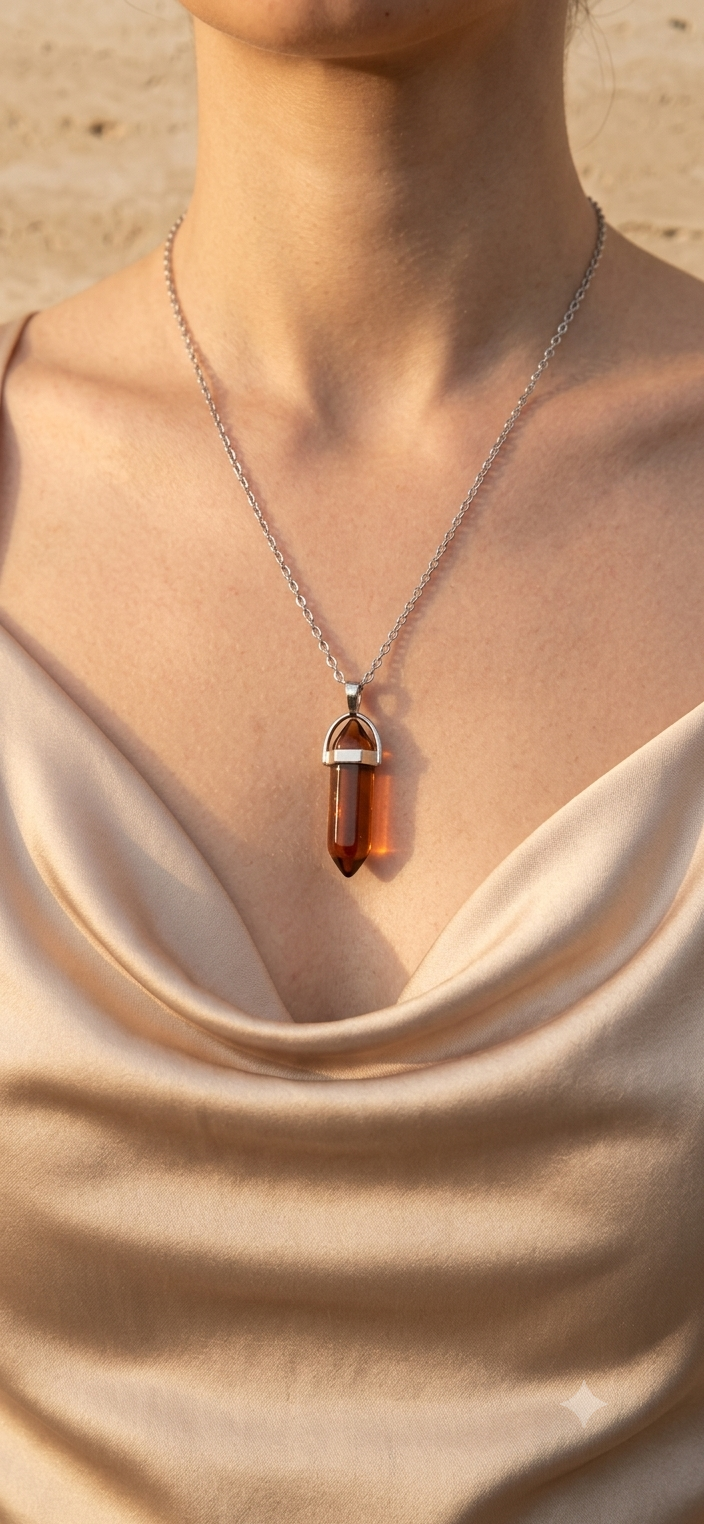 Collana artigianale ciondolo prisma esagonale Agata Ambra pietra naturale handmade GM_Creations