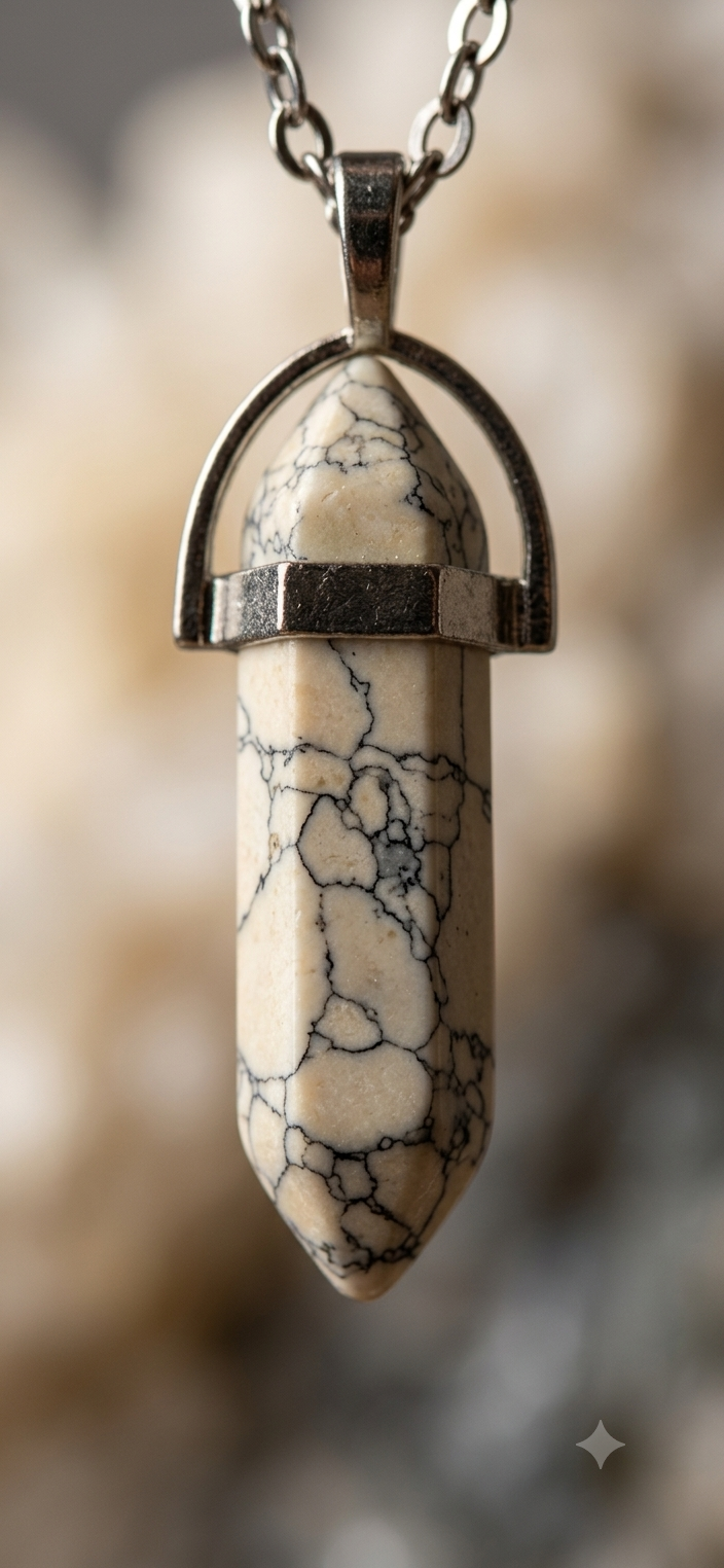 Collana artigianale ciondolo prisma esagonale Magnesite pietra naturale handmade GM_Creations