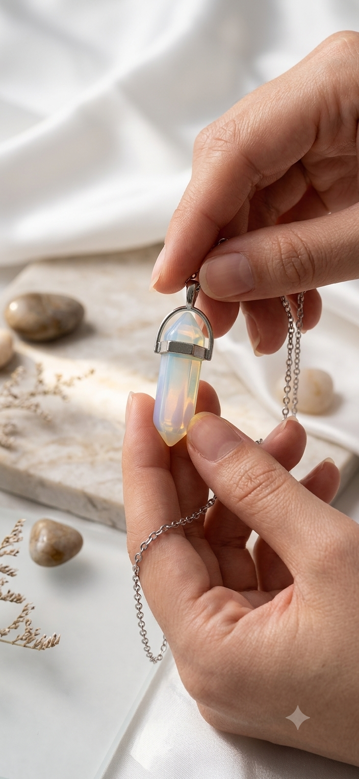 Collana artigianale ciondolo prisma esagonale Opalite pietra naturale handmade GM_Creations