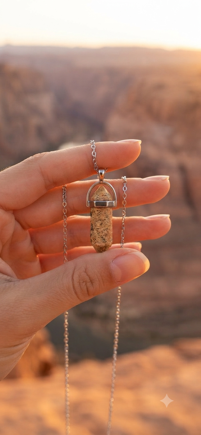 Collana artigianale ciondolo prisma esagonale Diaspro Paesaggio pietra naturale handmade GM_Creations