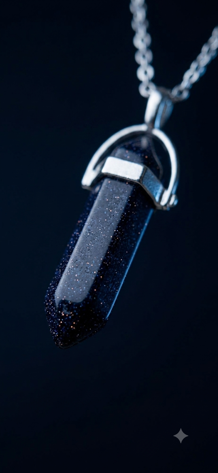 Collana artigianale ciondolo prisma esagonale Blue Sandstone Arenaria Blu handmade GM_Creations