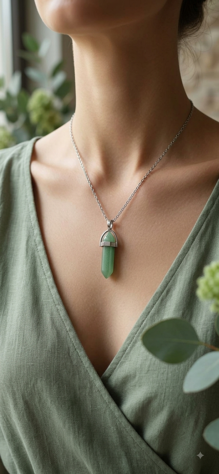 Collana artigianale ciondolo prisma esagonale Avventurina verde pietra naturale handmade GM_Creations