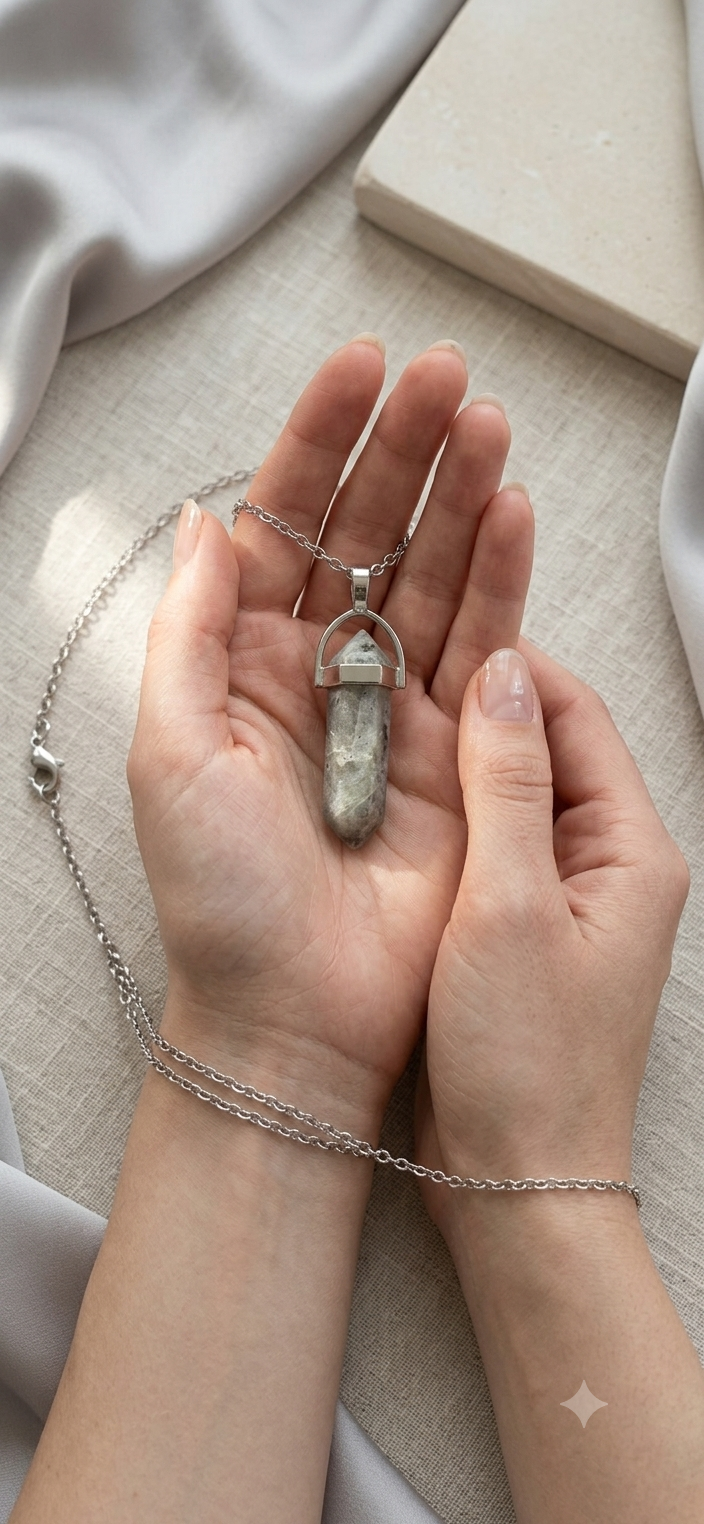 Collana artigianale ciondolo prisma esagonale Labradorite pietra naturale handmade GM_Creations