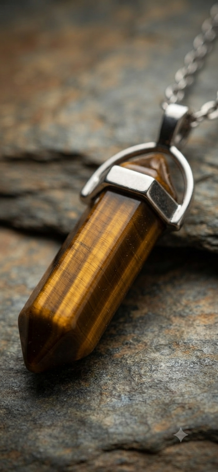 Collana artigianale ciondolo prisma esagonale Occhio di Tigre pietra naturale handmade GM_Creations