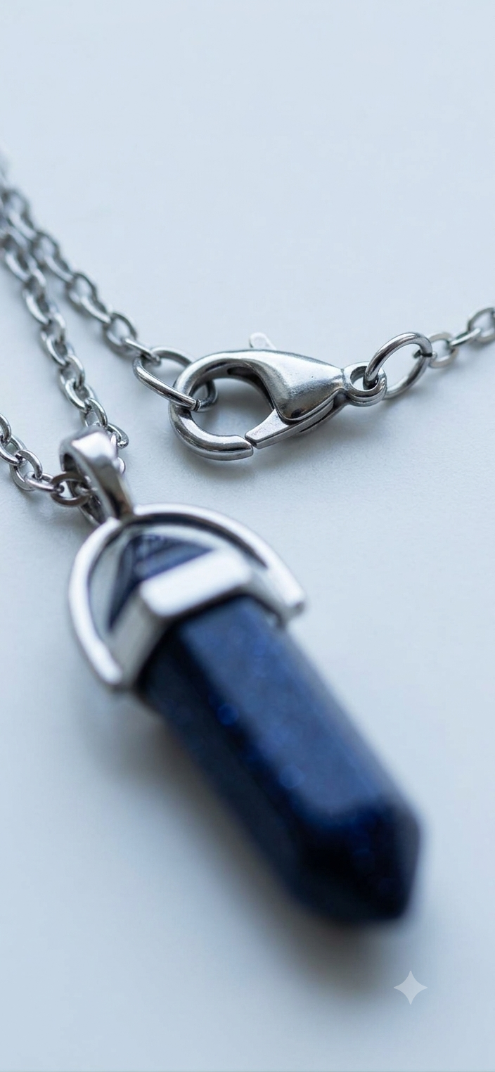 Collana artigianale ciondolo prisma esagonale Blue Sandstone Arenaria Blu handmade GM_Creations