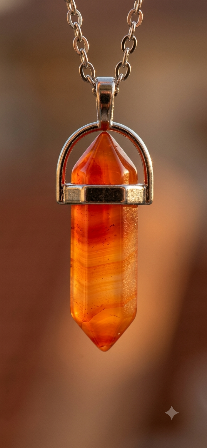 Collana artigianale ciondolo prisma esagonale Corniola pietra naturale handmade GM_Creations