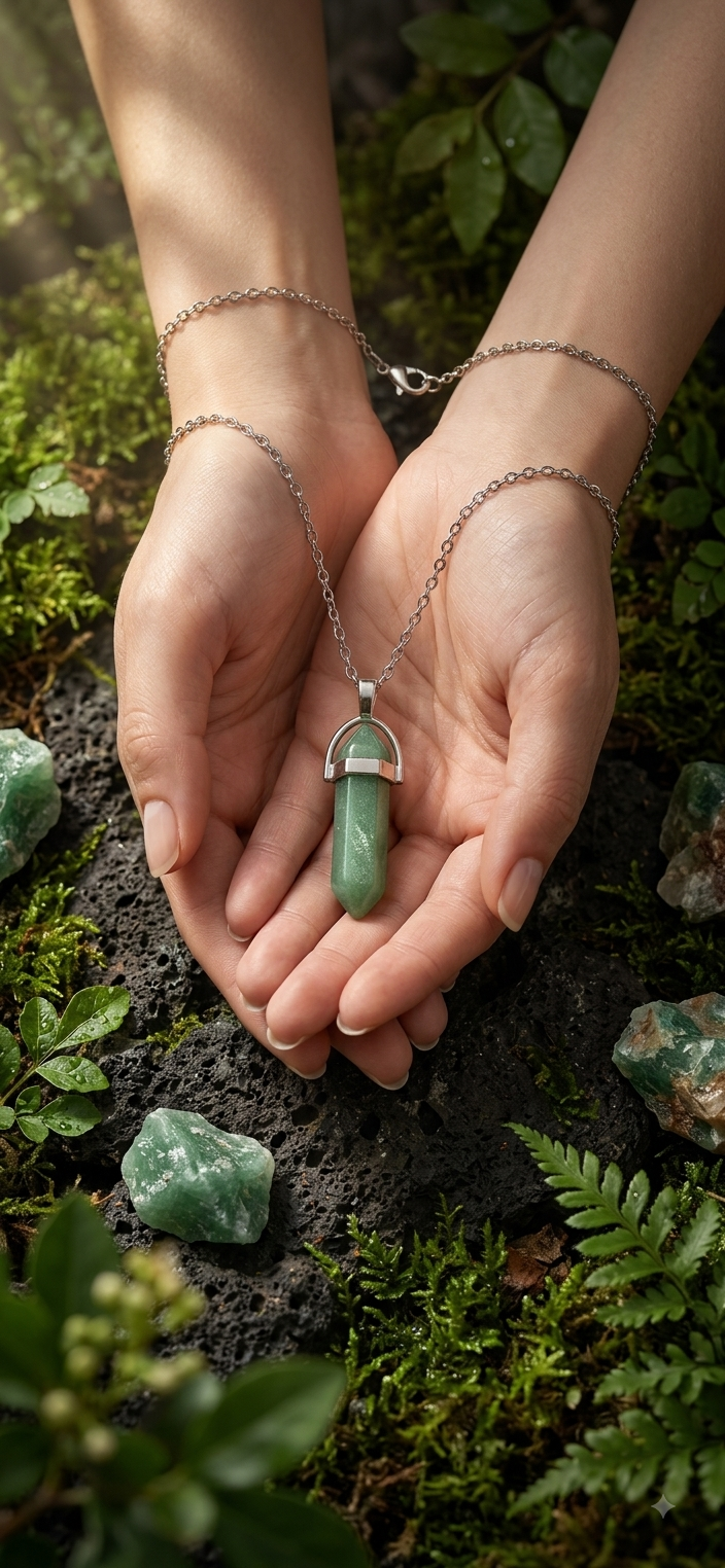 Collana artigianale ciondolo prisma esagonale Avventurina verde pietra naturale handmade GM_Creations