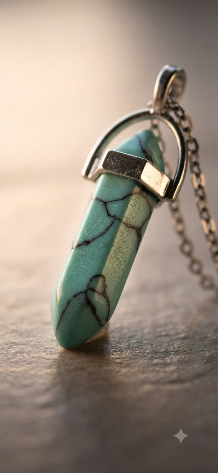 Collana artigianale ciondolo prisma esagonale Turchese pietra naturale handmade GM_Creations