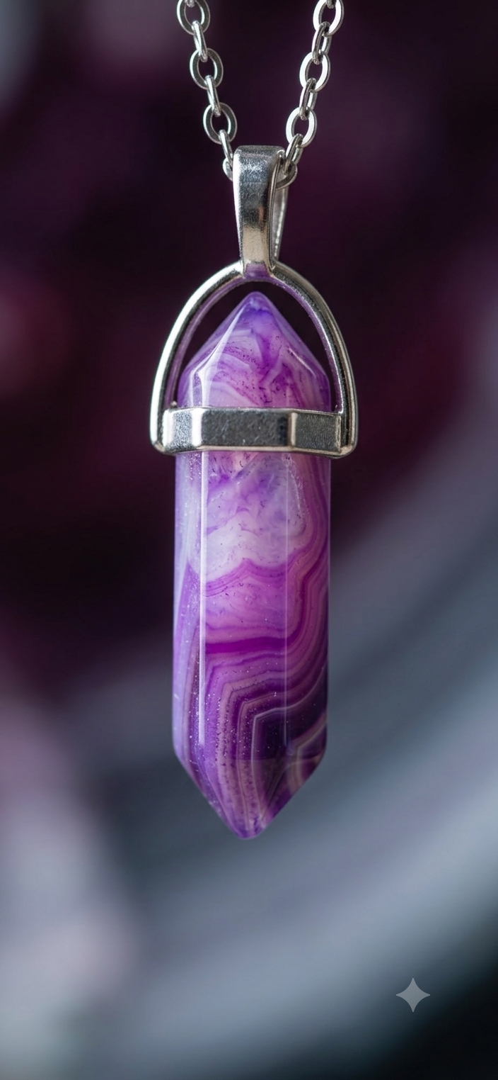 Collana artigianale ciondolo prisma esagonale Agata Viola pietra naturale handmade GM_Creations