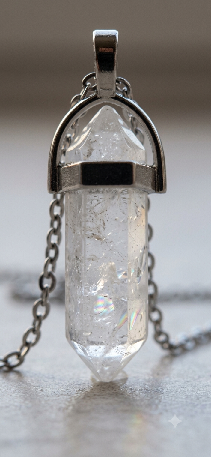 Collana artigianale ciondolo prisma esagonale Quarzo Ialino Cristallo di Rocca pietra naturale handmade GM_Creations