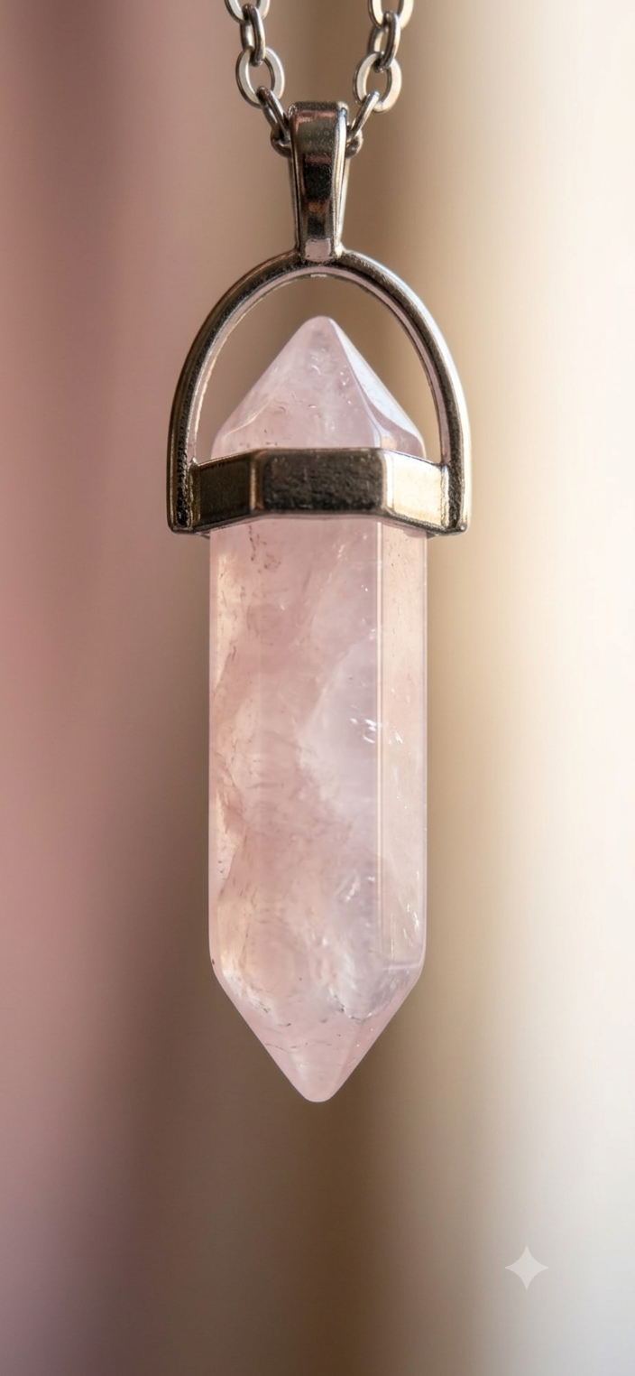 Collana artigianale ciondolo prisma esagonale Quarzo Rosa pietra naturale handmade GM_Creations