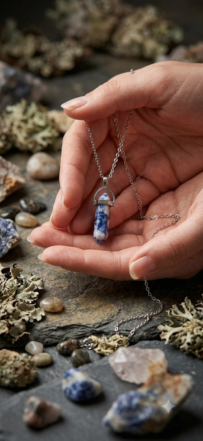 Collana artigianale ciondolo prisma esagonale Sodalite pietra naturale handmade GM_Creations