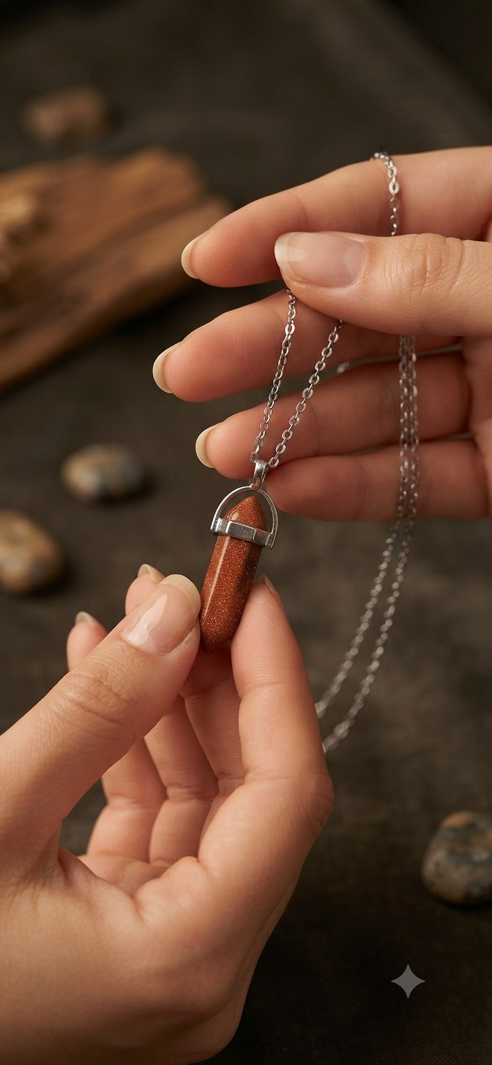 Collana artigianale ciondolo prisma esagonale Gold Sandstone Arenaria Dorata handmade GM_Creations