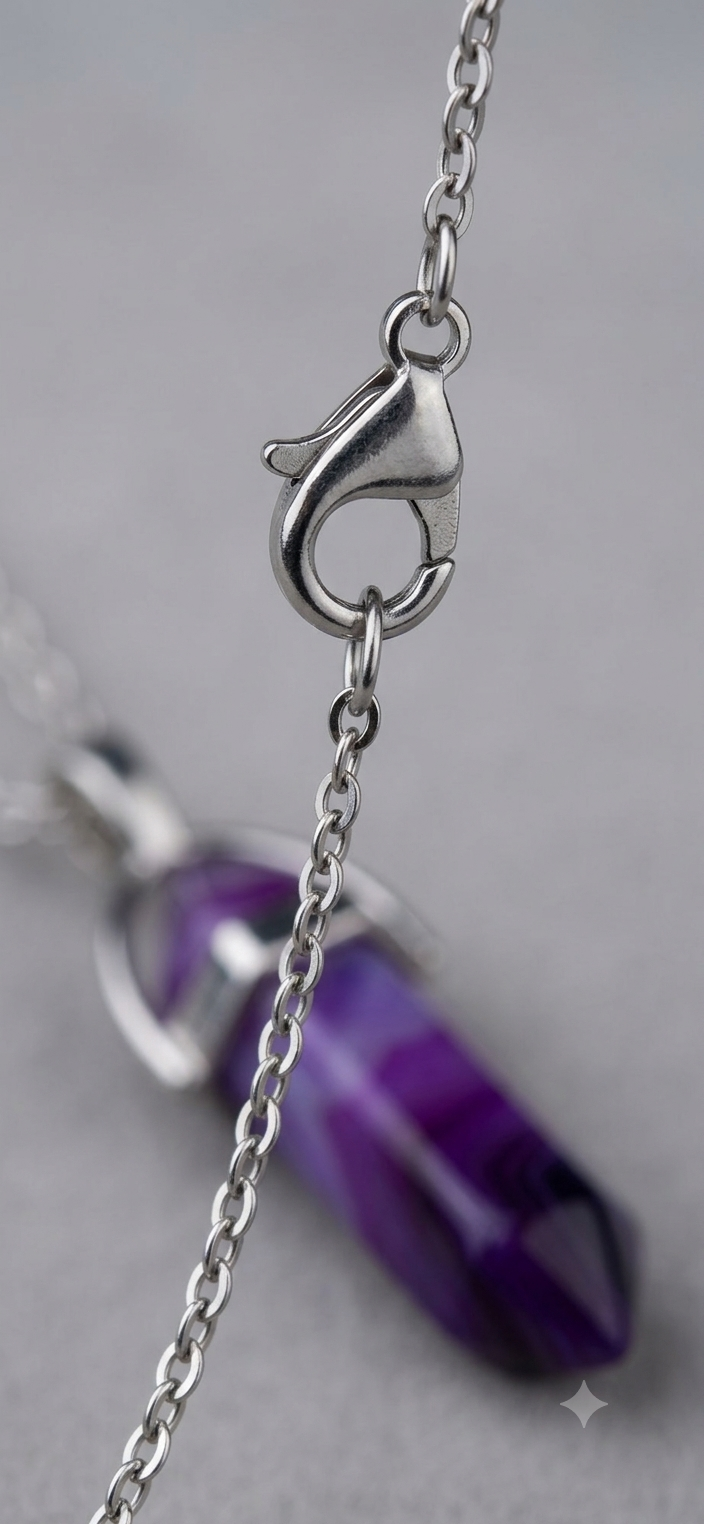 Collana artigianale ciondolo prisma esagonale Agata Viola pietra naturale handmade GM_Creations