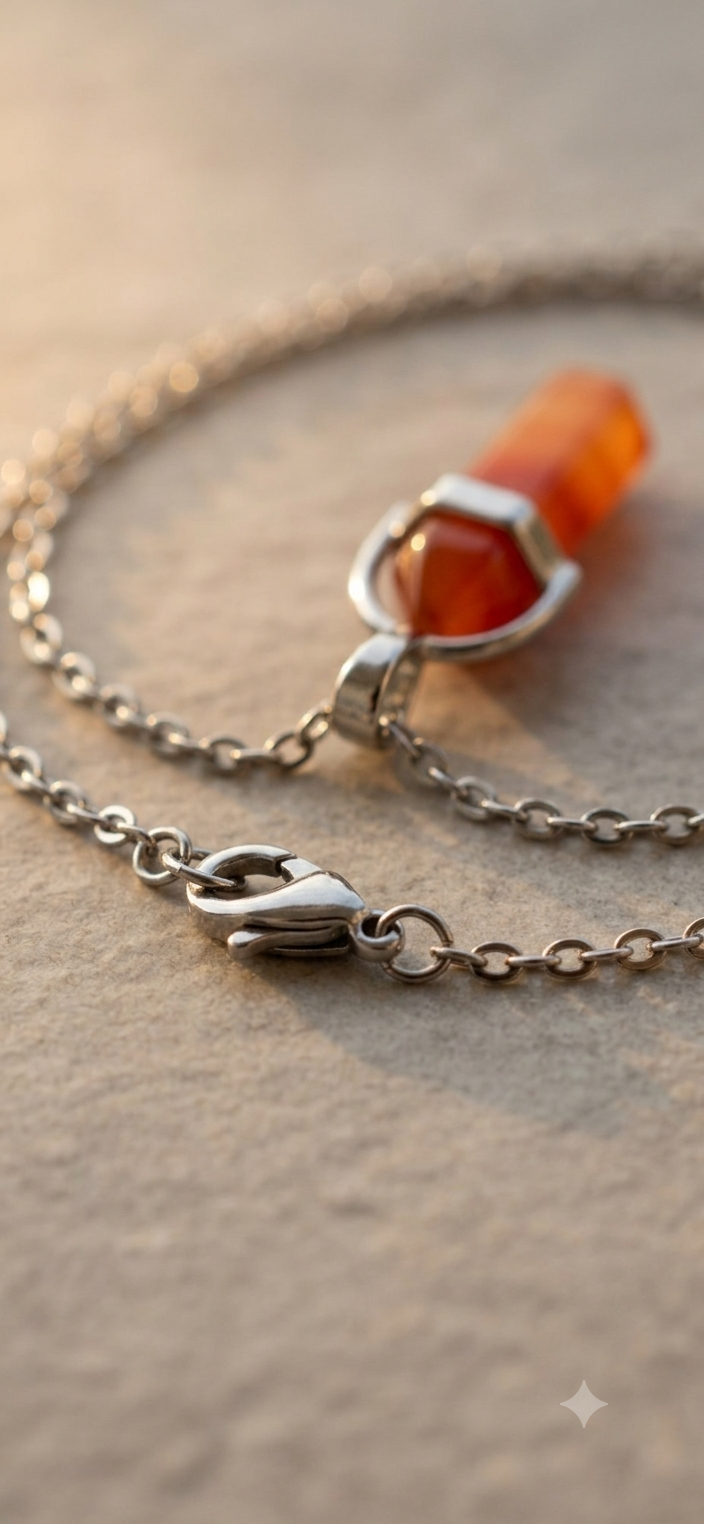 Collana artigianale ciondolo prisma esagonale Corniola pietra naturale handmade GM_Creations