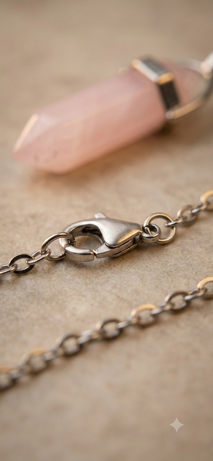 Collana artigianale ciondolo prisma esagonale Quarzo Rosa pietra naturale handmade GM_Creations