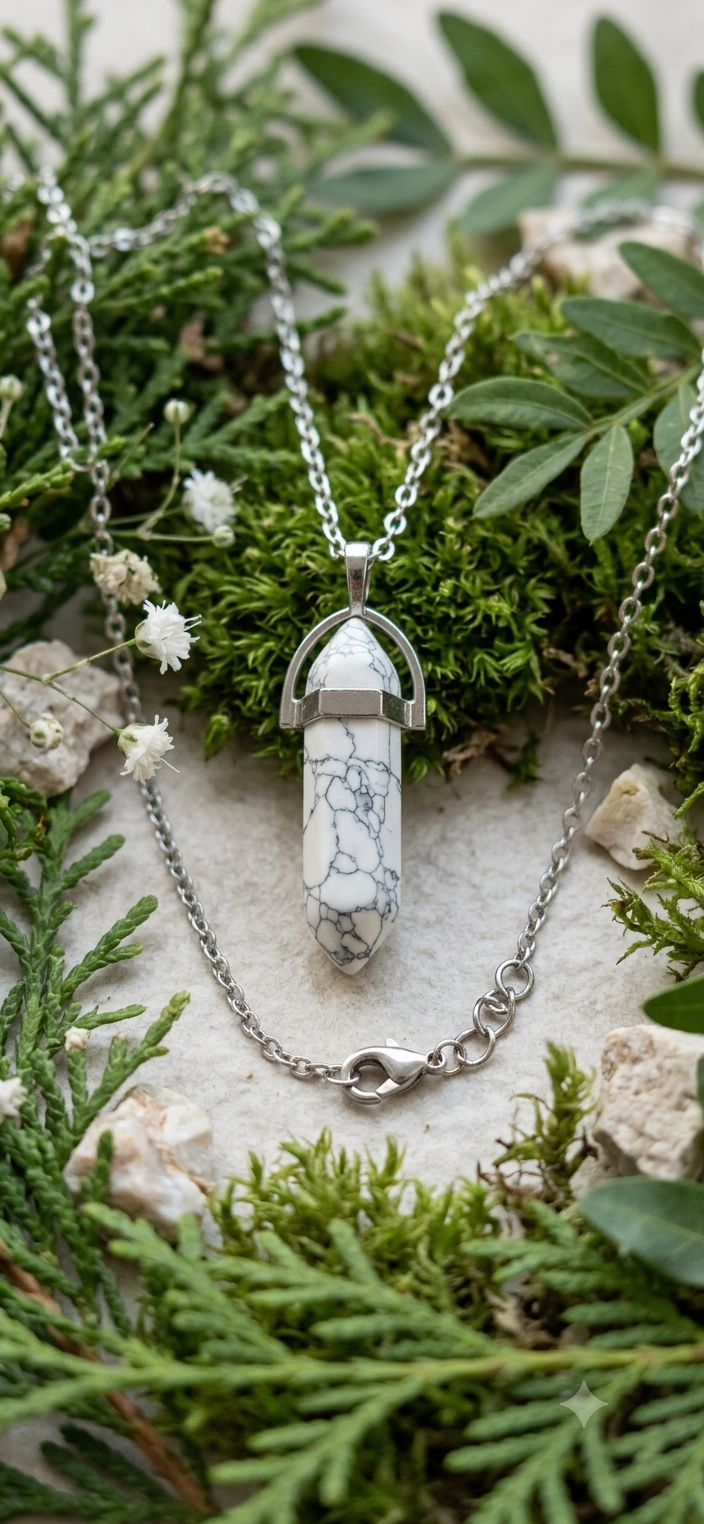 Collana artigianale ciondolo prisma esagonale Magnesite pietra naturale handmade GM_Creations