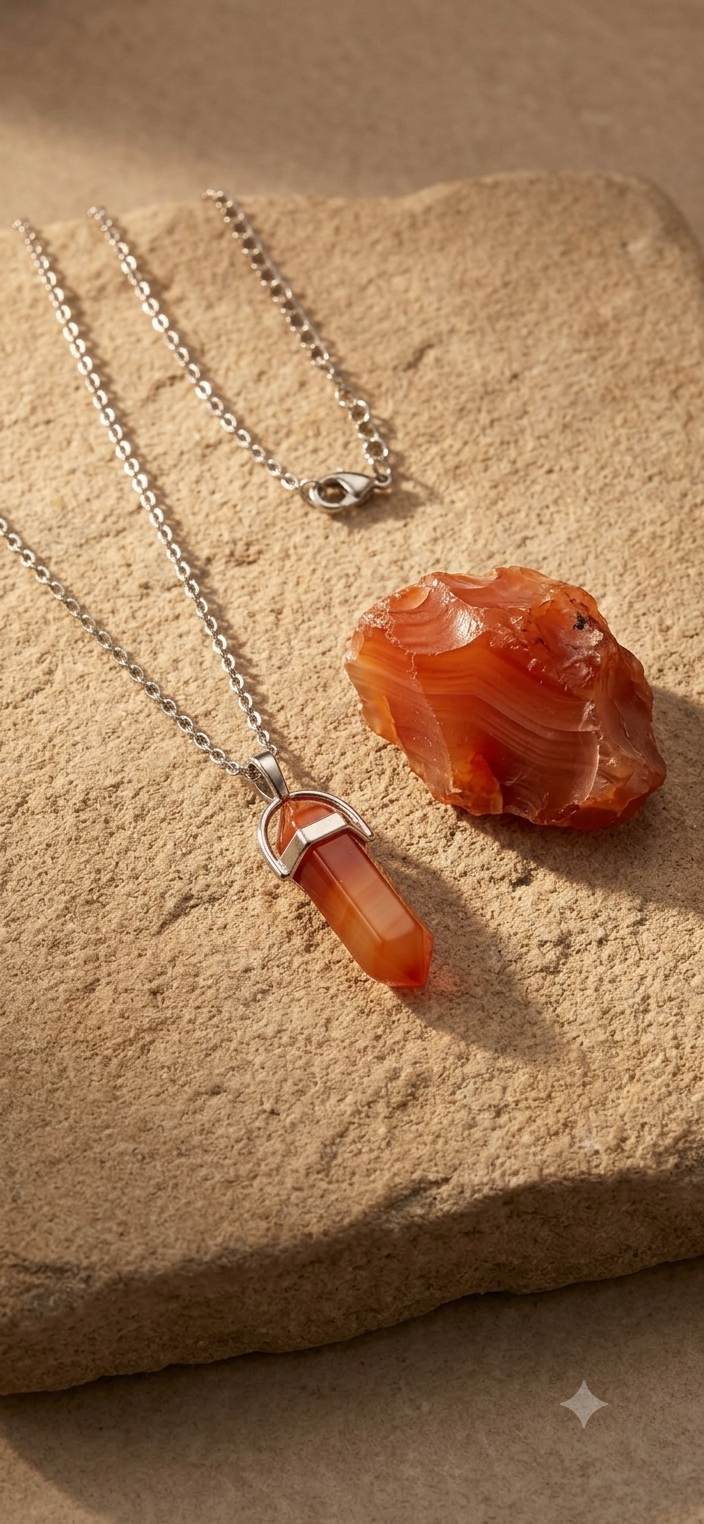 Collana artigianale ciondolo prisma esagonale Corniola pietra naturale handmade GM_Creations
