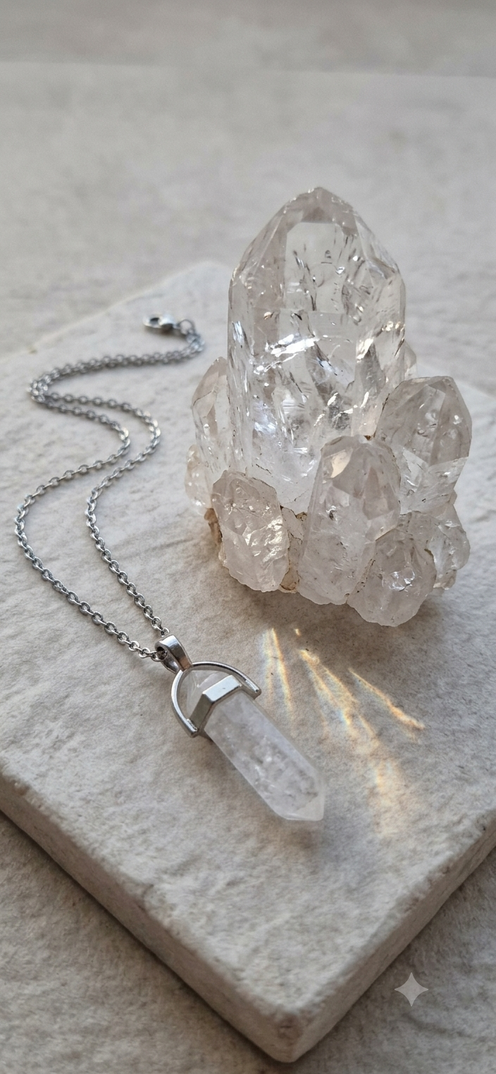 Collana artigianale ciondolo prisma esagonale Quarzo Ialino Cristallo di Rocca pietra naturale handmade GM_Creations