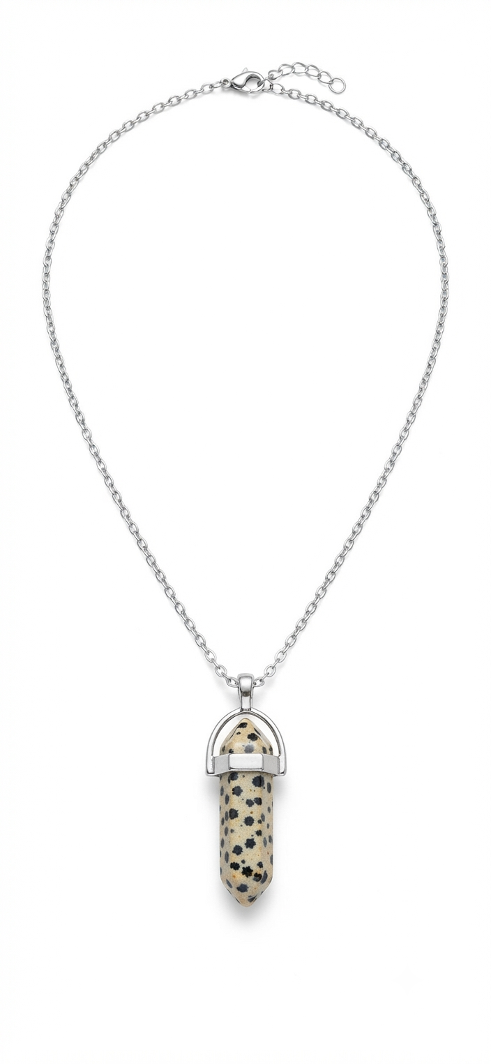 Collana artigianale ciondolo prisma esagonale Diaspro Dalmata pietra naturale handmade GM_Creations