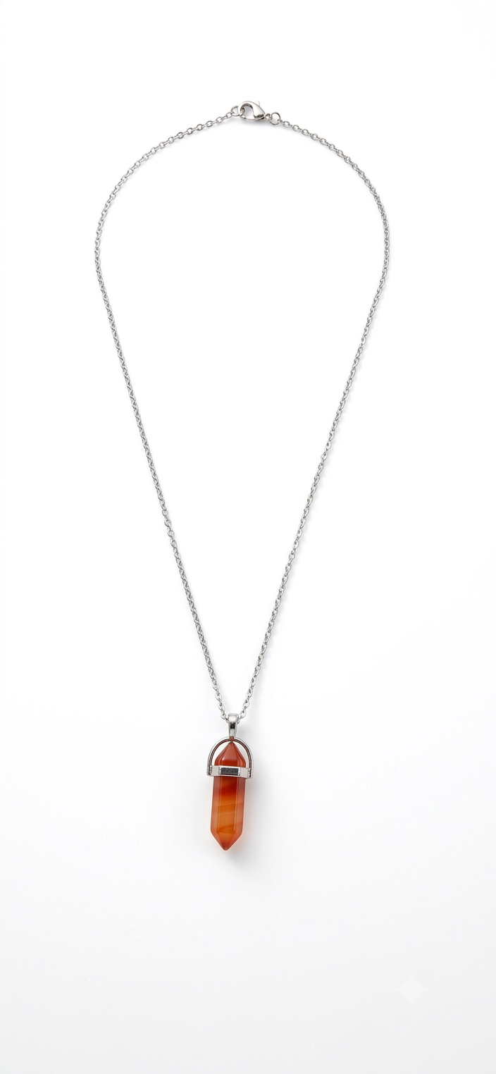 Collana artigianale ciondolo prisma esagonale Corniola pietra naturale handmade GM_Creations