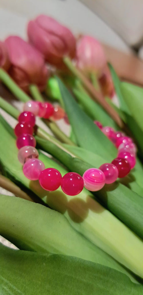 Bracciale artigianale in Agata Fucsia pietre naturali handmade GM_Creations