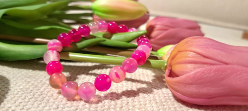 Bracciale artigianale in Agata Fucsia pietre naturali handmade GM_Creations