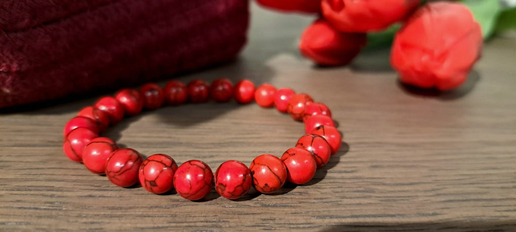 Bracciale artigianale in Howlite Rossa pietre naturali handmade GM_Creations