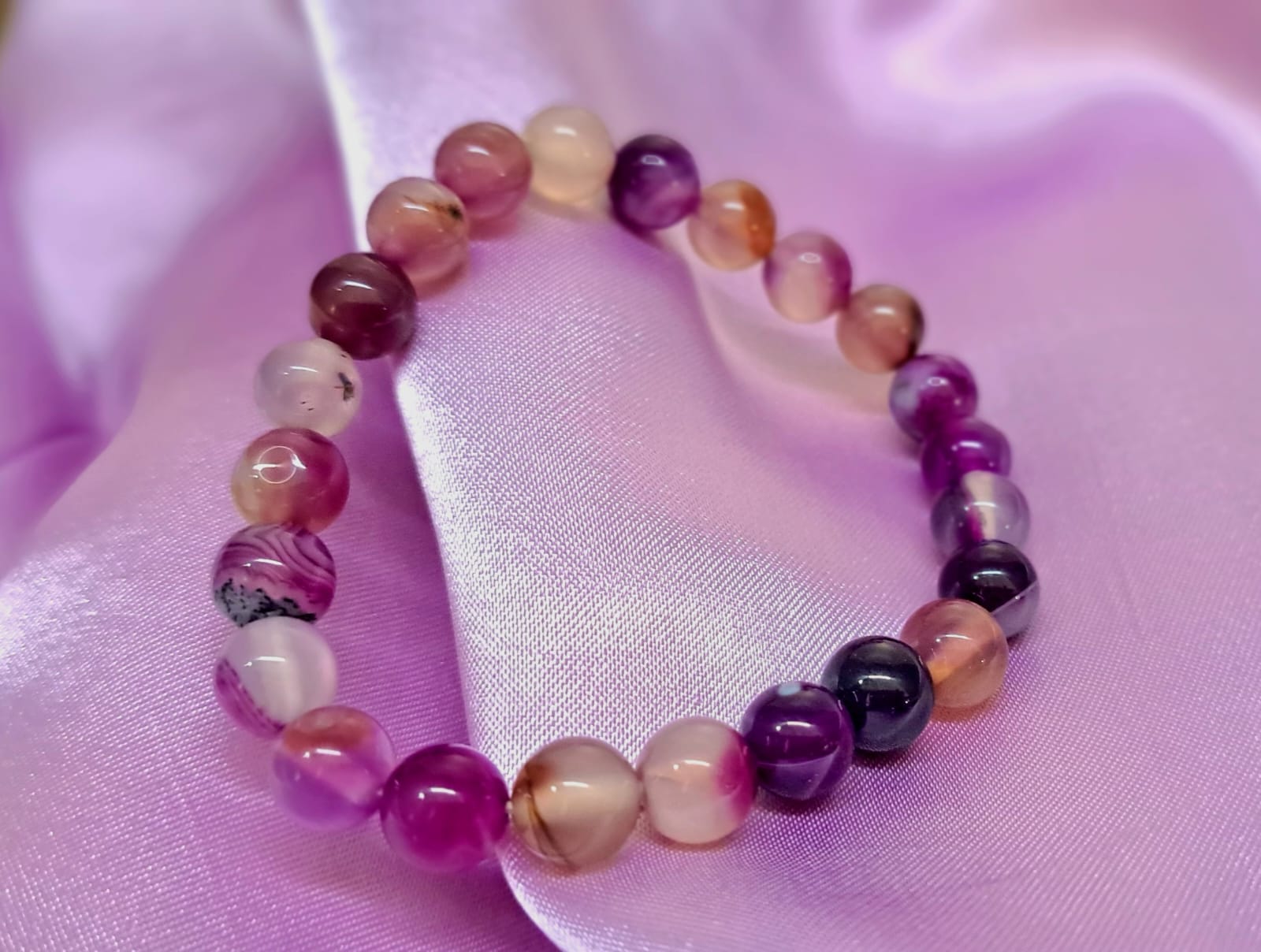 Bracciale artigianale in Agata Viola Striata pietre naturali handmade GM_Creations